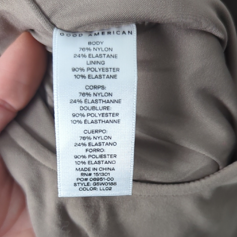 NWOT Good American Faux Suede Neutral Beige V Neck One Piece Swimsuit Sz 6 (3X) - Picture 4 of 5